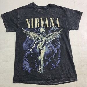 Nirvana In Utero Angel Wings Graphic Gray T-Shirt Acid Wash Men's Sz M EUC